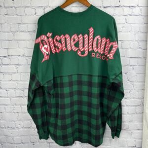Disneyland Holiday Green Plaid Glittery Candy Cane Christmas Spirit Jersey Large